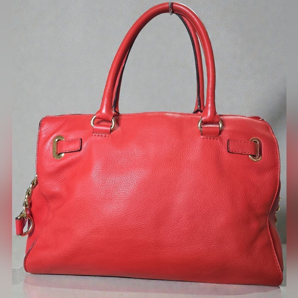 Michael Kors Hamilton Satchel Mandarin Orange Pebbled Leather Gold Hardware  EUC - Picture 3 of 15